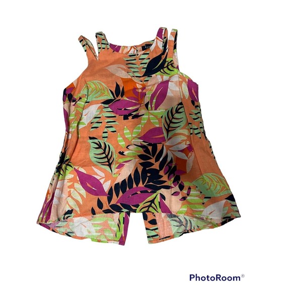 kaari blue 100% linen multi color floral Sleeveless print top Sz XS - Picture 1 of 7